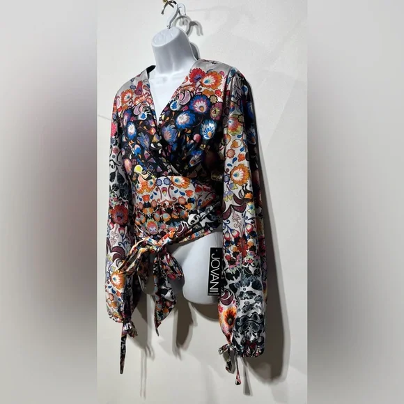 Jovani Beautiful Wrap Around Blouse With Bishop Sleeve Size 6 New With Tags - Picture 5 of 15